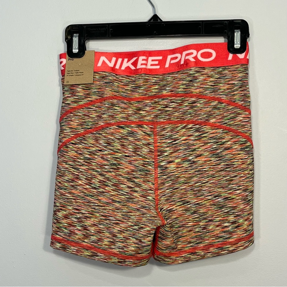 NEW Nike Pro Shorts Womens Small Pink Multicolor High Rise Training Compression - Picture 2 of 10